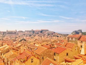 High angle view of townscape against sky