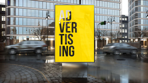Information sign on road in city