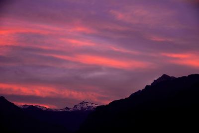 Scenic view of silhouette mountains against sky during sunset