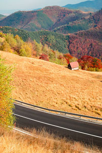 Scenic view of field by mountain