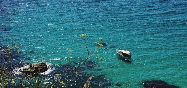 High angle view of boat in sea