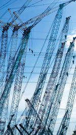 Low angle view of cranes against sky