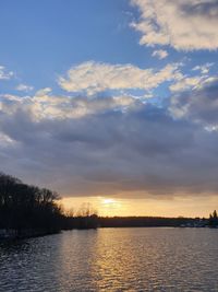 Scenic view of lake against sky during sunset