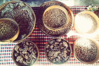 High angle view of food on table