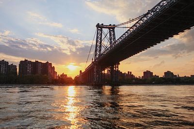 Bridge over river at sunset