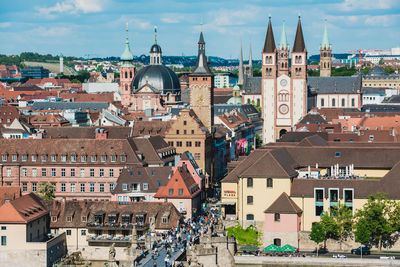 High angle view of buildings in city