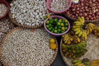 High angle view of fruits for sale in market