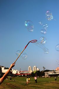 Close-up of bubbles against clear sky