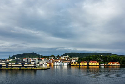 Scenic view of river against cloudy sky