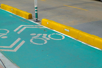 High angle view of road sign