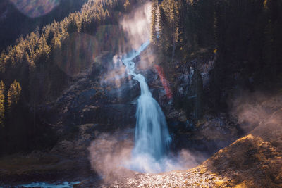 Long exposure image of the famous krimml alpine waterfalls in krimml, salzburg, austria