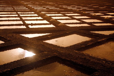 High angle view of salt flats with reflection