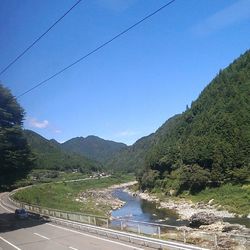 Scenic view of mountains against blue sky