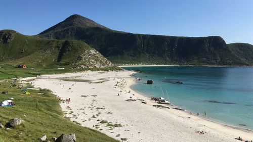 Scenic view of sea against clear blue sky