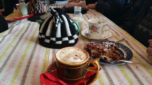 High angle view of coffee on table
