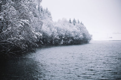 Scenic view of river against clear sky during winter