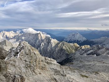 Scenic view of snowcapped mountains against sky