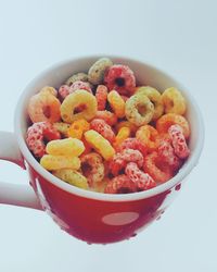 High angle view of breakfast in bowl against white background