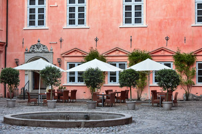 Houses by street in town