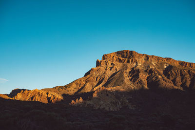 Scenic view of rocky mountains against clear blue sky