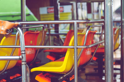 Close-up of sitting arrangement in amusement park