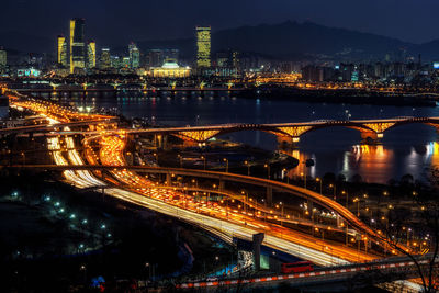 Illuminated cityscape at night