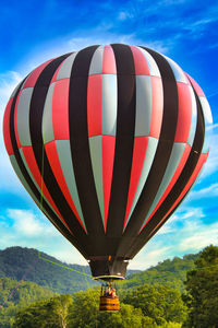 Hot air balloons flying against sky