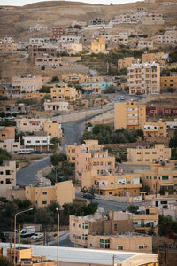 High angle view of buildings in city