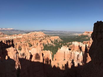 Panoramic view of rock formations against clear sky