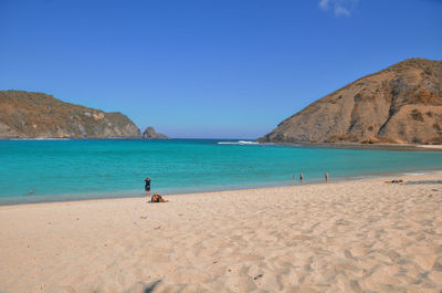 Scenic view of sea against clear blue sky