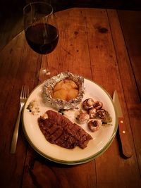 High angle view of dessert in plate on table