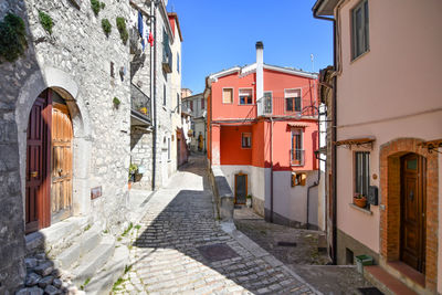 A narrow street of morcone, a medieval village in benevento province, italy.