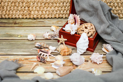 High angle view of christmas decorations on table