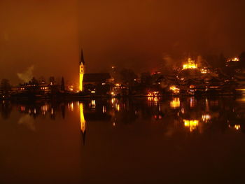 Illuminated buildings at night