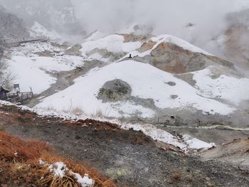 Scenic view of snow covered land