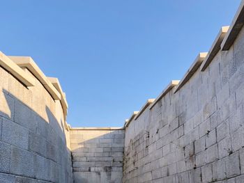 Low angle view of building against clear blue sky