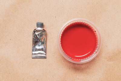 High angle view of empty tea cup on table