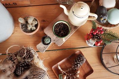 High angle view of food on table