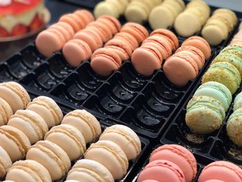 High angle view of candies in row