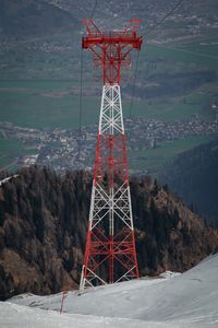 Traditional windmill on mountain against sky