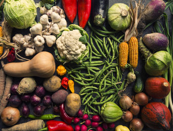 High angle view of vegetables on table