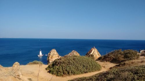 Panoramic view of sea against clear sky