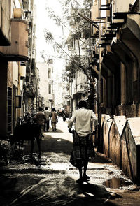 Woman walking on city street