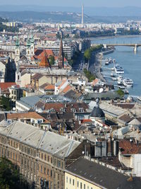 High angle view of buildings in town