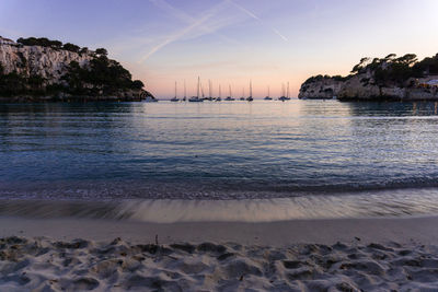 Scenic view of sea against sky during sunset