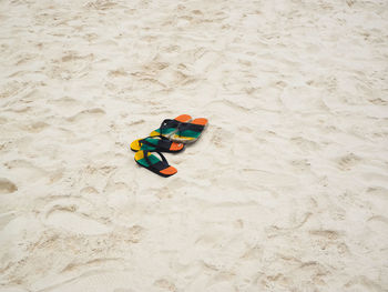 High angle view of toy on sand