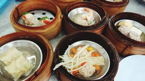 High angle view of food in bowl on table