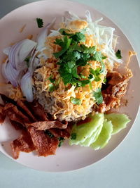 High angle view of meal served in plate