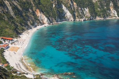High angle view of bay water on rocks