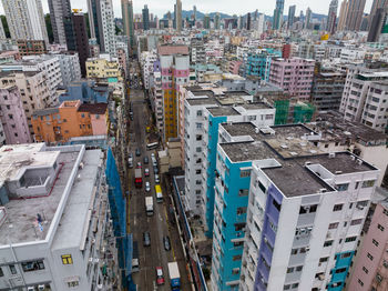 High angle view of buildings in city